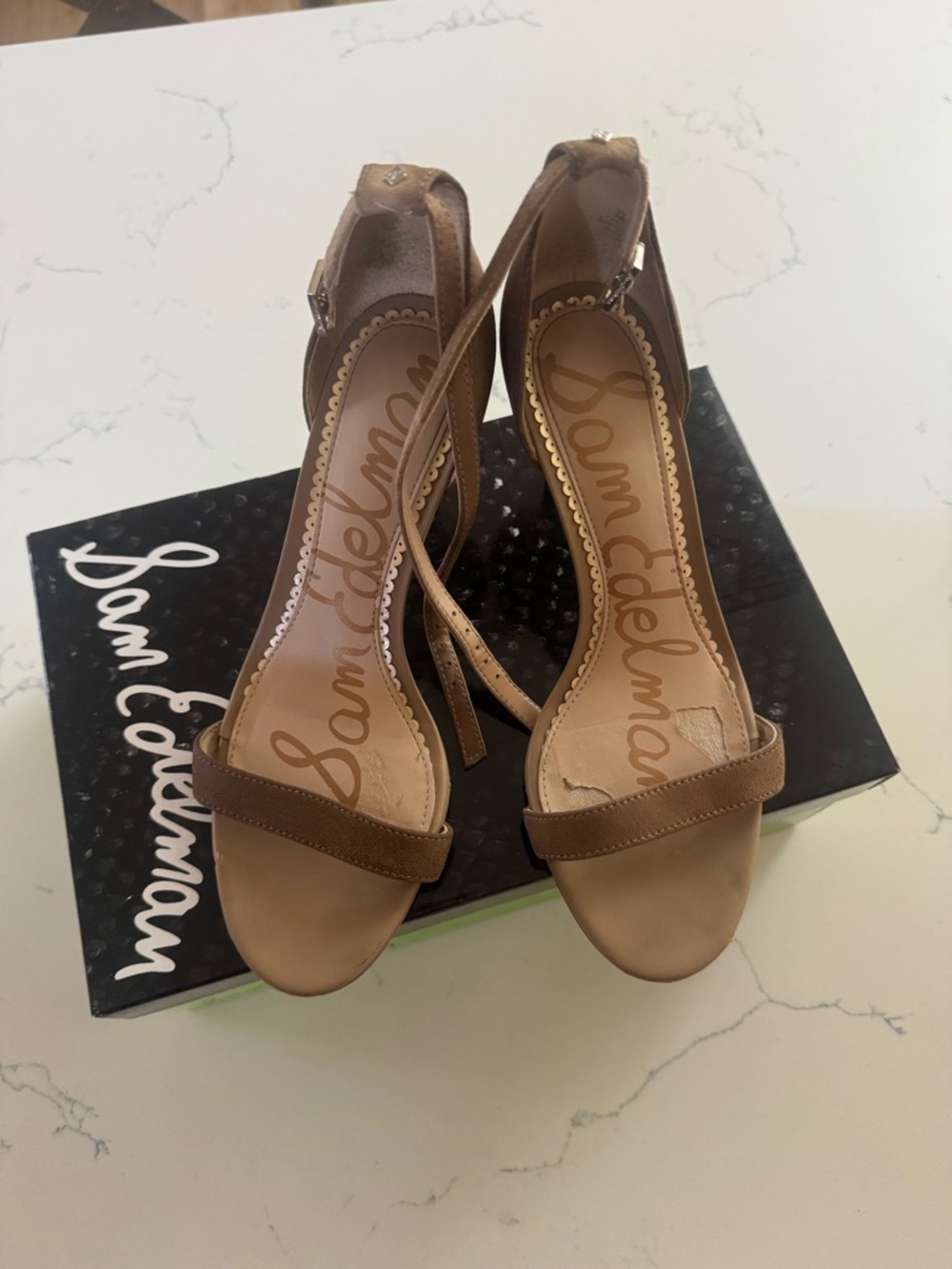 Sam Edelman Tan Brown Leather Ankle-Strap Heels